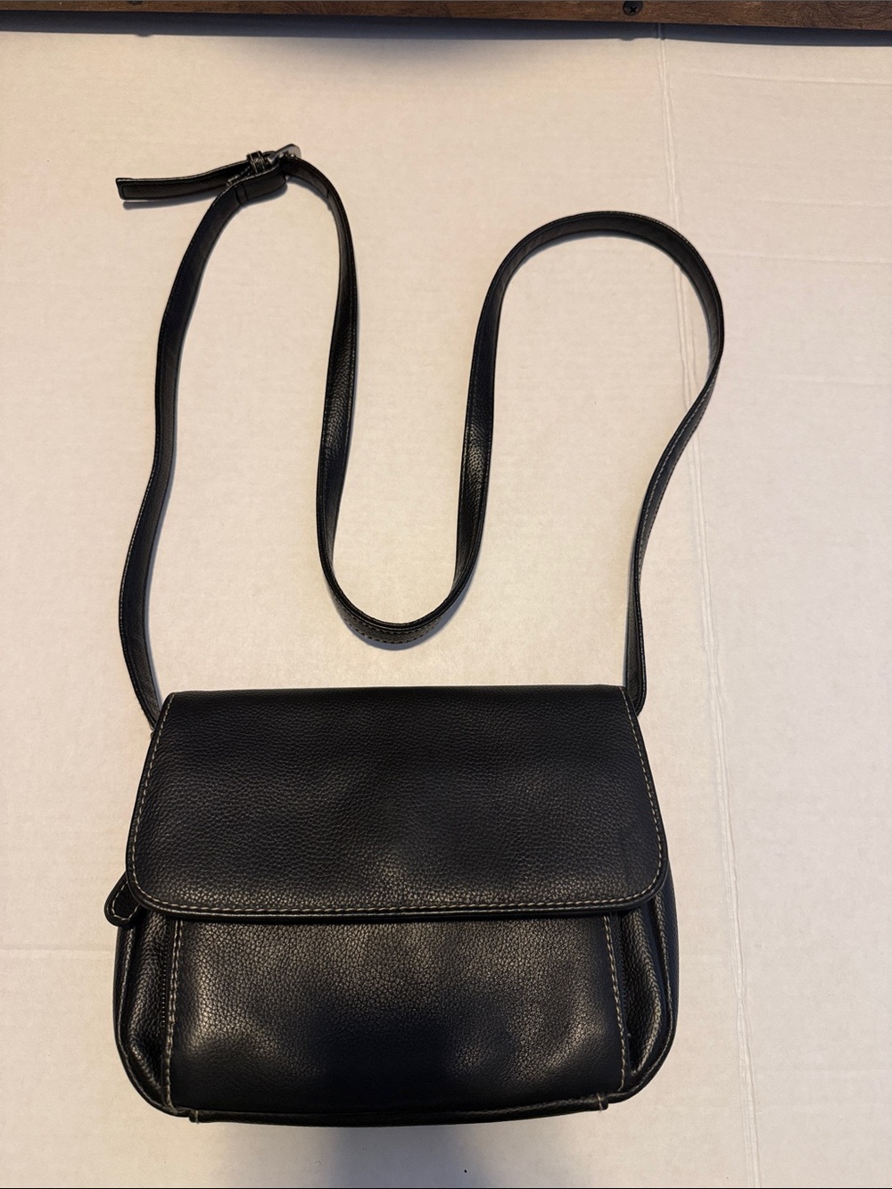 Genuine Leather Classic Black Crossbody Bag - Minimalist Women's Shoulder Bag